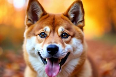 Nahaufnahme eines Shiba Inu im Herbst